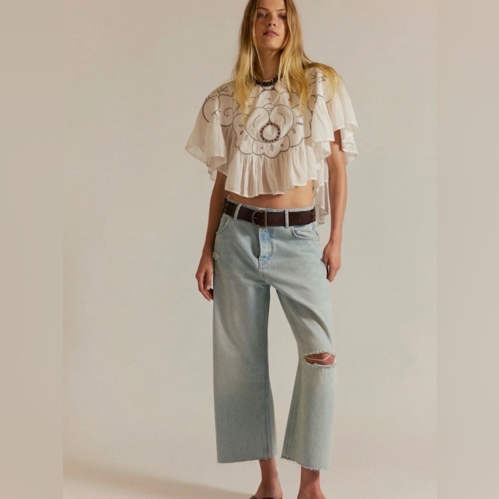 Free People Deep Trance Dropped Boyfriend Jeans Light Wash Distressed 28
